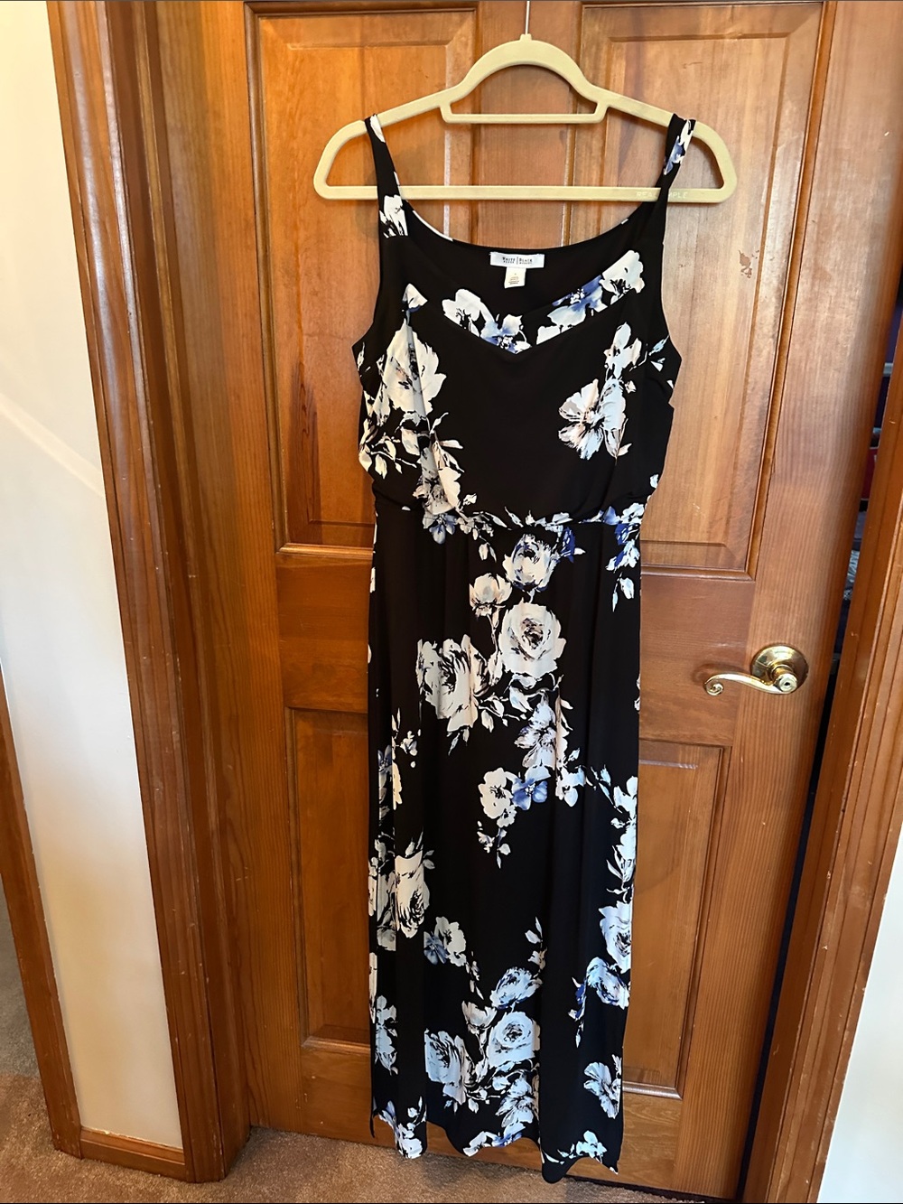 White House Black Market Black Maxi Dress with White & Light Blue Floral Print